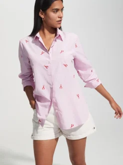 Pink/White Stripe Lobster - Overhemd met lange mouwen en borduursel