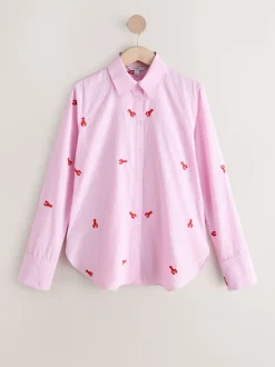 Pink/White Stripe Lobster - Overhemd met lange mouwen en borduursel