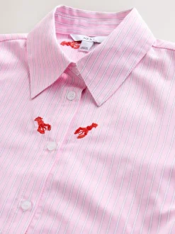 Pink/White Stripe Lobster - Overhemd met lange mouwen en borduursel