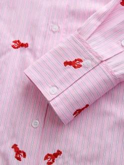 Pink/White Stripe Lobster - Overhemd met lange mouwen en borduursel