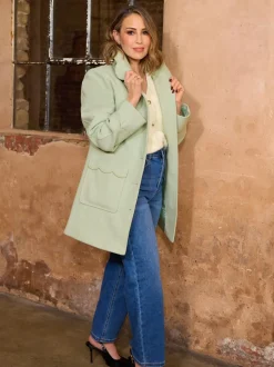 Pistashio Green - Love & Roses Mid Length Scallop Trim Dolly Coat