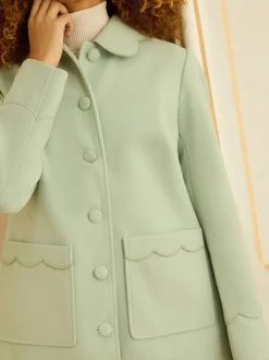 Pistashio Green - Love & Roses Mid Length Scallop Trim Dolly Coat