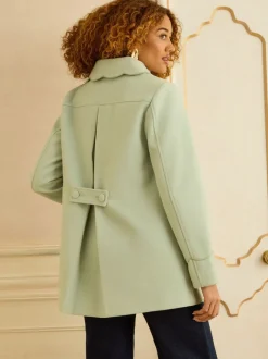 Pistashio Green - Love & Roses Mid Length Scallop Trim Dolly Coat