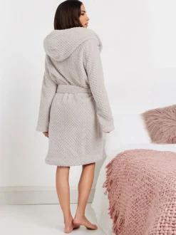 PixieGirl Petite korte kamerjas met capuchon in honinggraatpatroon