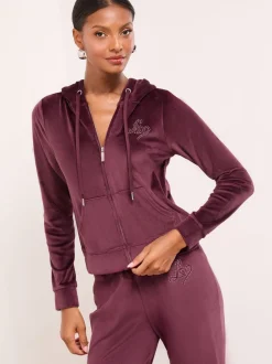 Plumb Paars - Lipsy - Geborduurde velours hoodie met rits