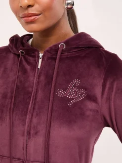 Plumb Paars - Lipsy - Geborduurde velours hoodie met rits