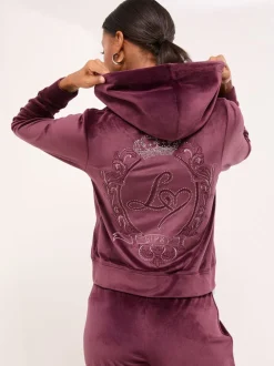 Plumb Paars - Lipsy - Geborduurde velours hoodie met rits
