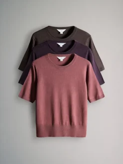Plum/Donkerroze/Bruin - The Set fijngebreide T-shirts
