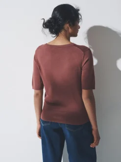Plum/Donkerroze/Bruin - The Set fijngebreide T-shirts
