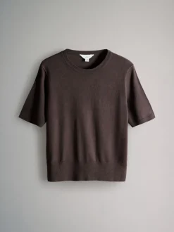 Plum/Donkerroze/Bruin - The Set fijngebreide T-shirts