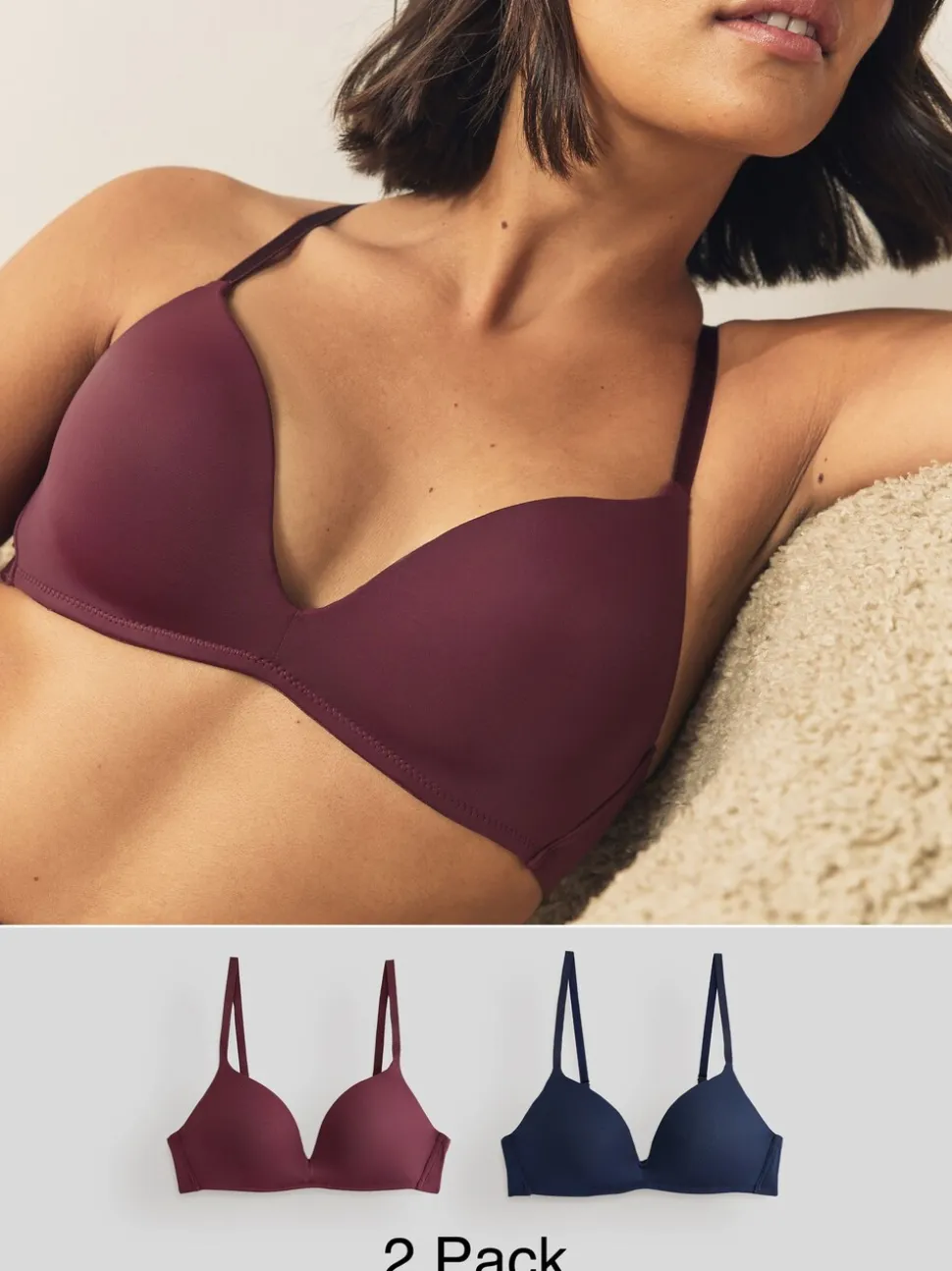 Plum/Paars marineblauw - Voorgevormde, gevoerde beha's zonder beugel, set van 2 A-E