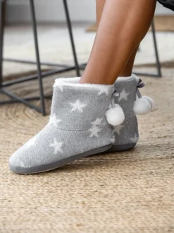 Pour Moi - Stergebreide pantoffellaarsjes met imitatiebontvoering