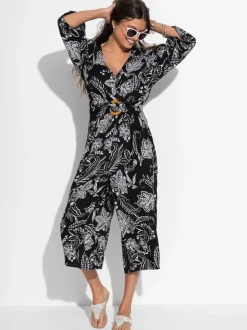 Pour Moi Geweven strandjumpsuit met kreukeltextuur en O-ring
