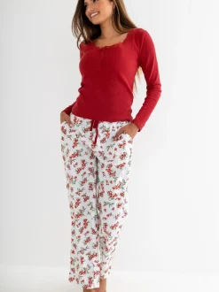 Pour Moi Rib Jersey Lace Trim Henley Top and Brushed Cotton Pyjamas Set