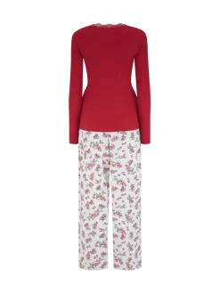 Pour Moi Rib Jersey Lace Trim Henley Top and Brushed Cotton Pyjamas Set