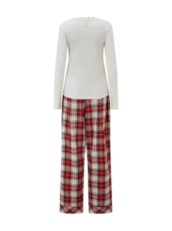 Pour Moi Rib Jersey Lace Trim Henley Top and Check Trousers Pyjamas Set