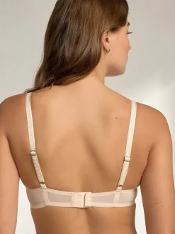 Praline huidskleur & wit - Set van 2 push-up beha's met lage decolleté en kant