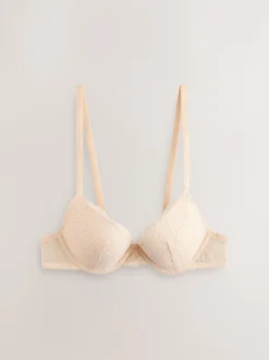 Praline huidskleur & wit - Set van 2 push-up beha's met lage decolleté en kant
