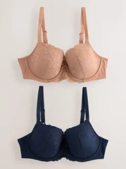 Praline huidskleur/donkerblauw - Verpakking van 2 kanten beha's cup DD+