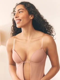 Praline nude - Ingeklapte body met meerdere bandjes en rugleuning