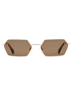 Prive Revaux Rectangular Geometrical Sunglasses in Gold and Havana