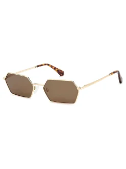 Prive Revaux Rectangular Geometrical Sunglasses in Gold and Havana