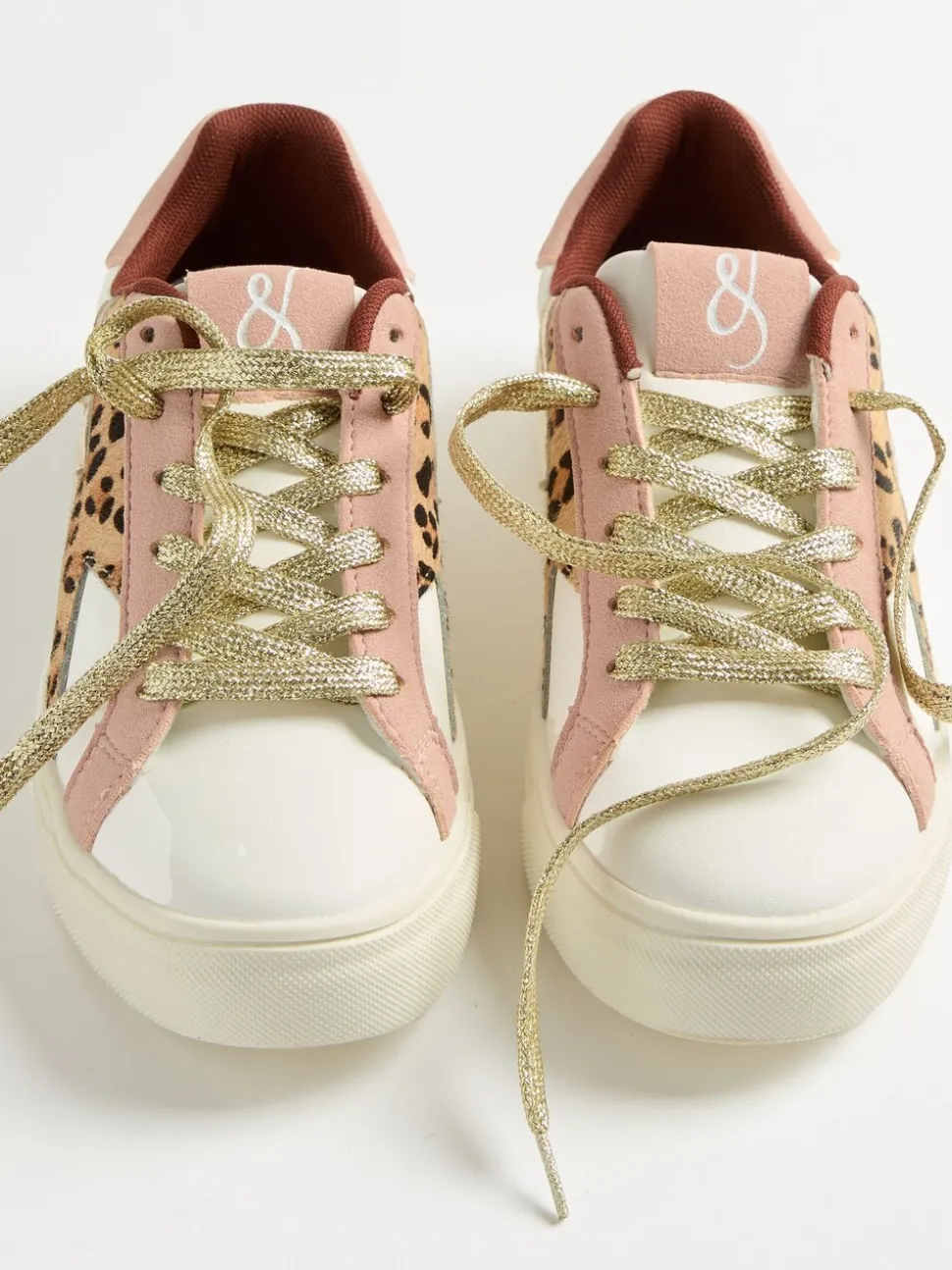 Real Leather Pink Leopard White - Love & Roses Mix Flatform Comfort Retro Low Top Trainers