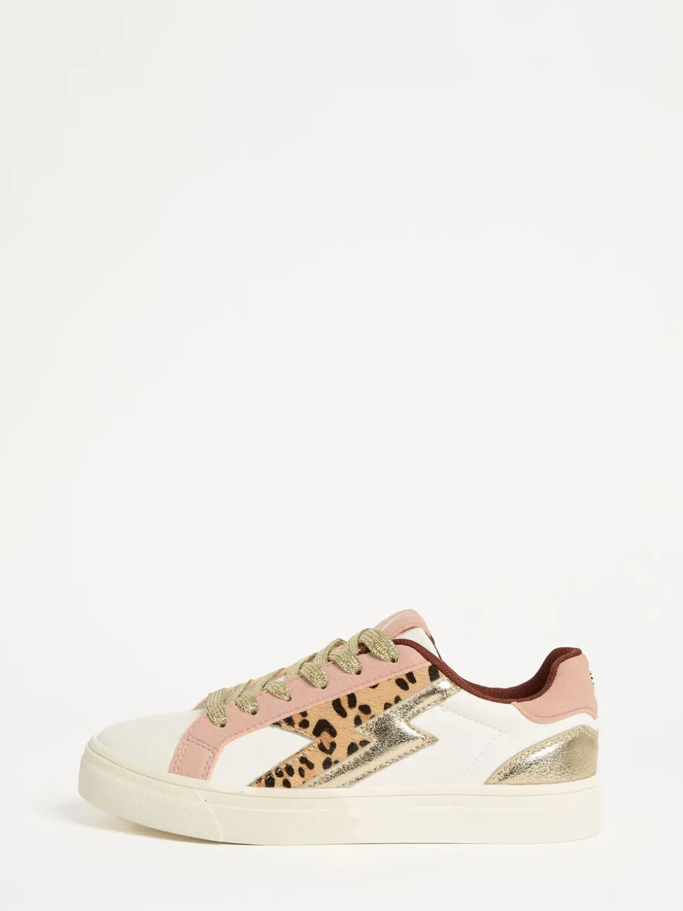 Real Leather Pink Leopard White - Love & Roses Mix Flatform Comfort Retro Low Top Trainers
