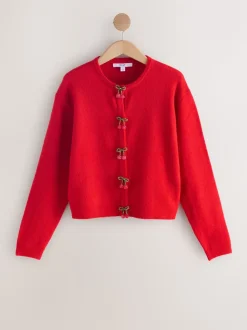 Red Cherry Buttons - Gebreid vest met ronde hals