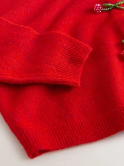 Red Cherry Buttons - Gebreid vest met ronde hals