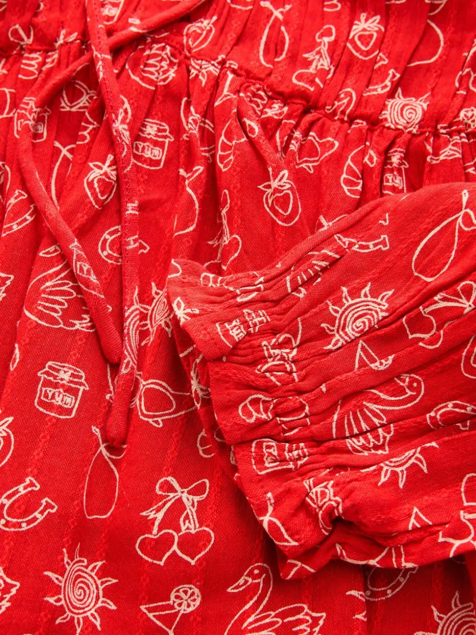 Red Conversational Print - Long Sleeve Milkmaid Top