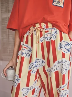 Red Stripe Fish - Tricot pyjama met korte mouwen