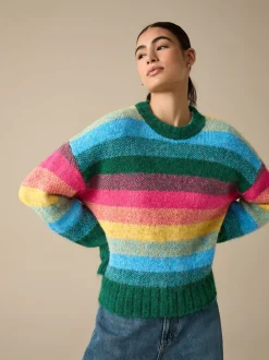Regenboogstrepen - Trui met ronde hals van wol