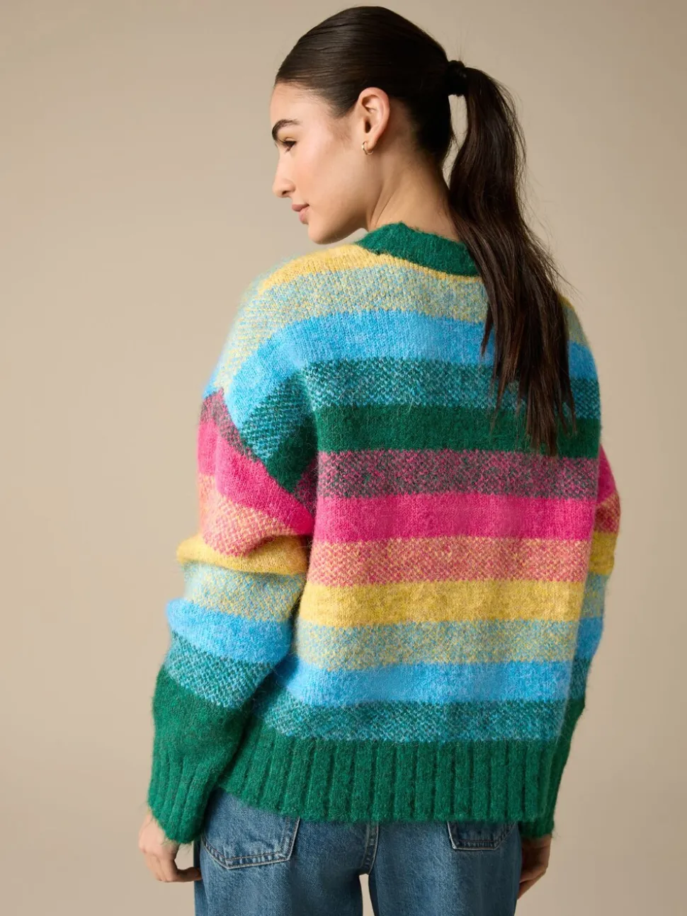 Regenboogstrepen - Trui met ronde hals van wol