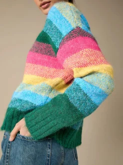 Regenboogstrepen - Trui met ronde hals van wol
