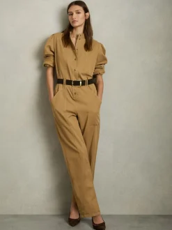 Reiss - Mina - Lyocell-katoenen jumpsuit met wijde pijpen