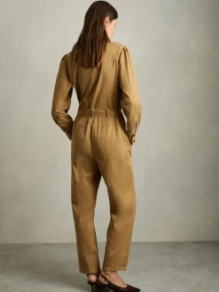 Reiss - Mina - Lyocell-katoenen jumpsuit met wijde pijpen