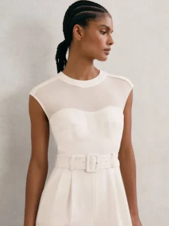 Reiss Alba Sheer-Panel Wide-Leg Belted Jumpsuit