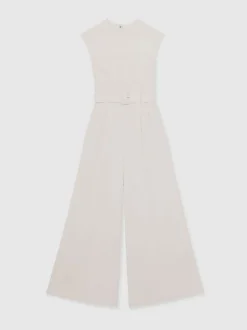 Reiss Alba Sheer-Panel Wide-Leg Belted Jumpsuit