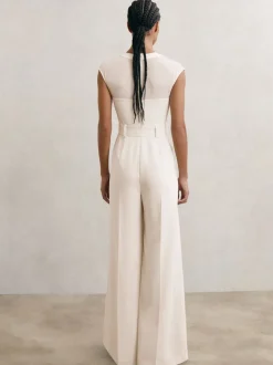 Reiss Alba Sheer-Panel Wide-Leg Belted Jumpsuit
