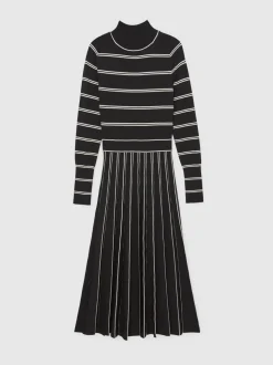Reiss Amber Stripe Pleated Knitted Midi Dress