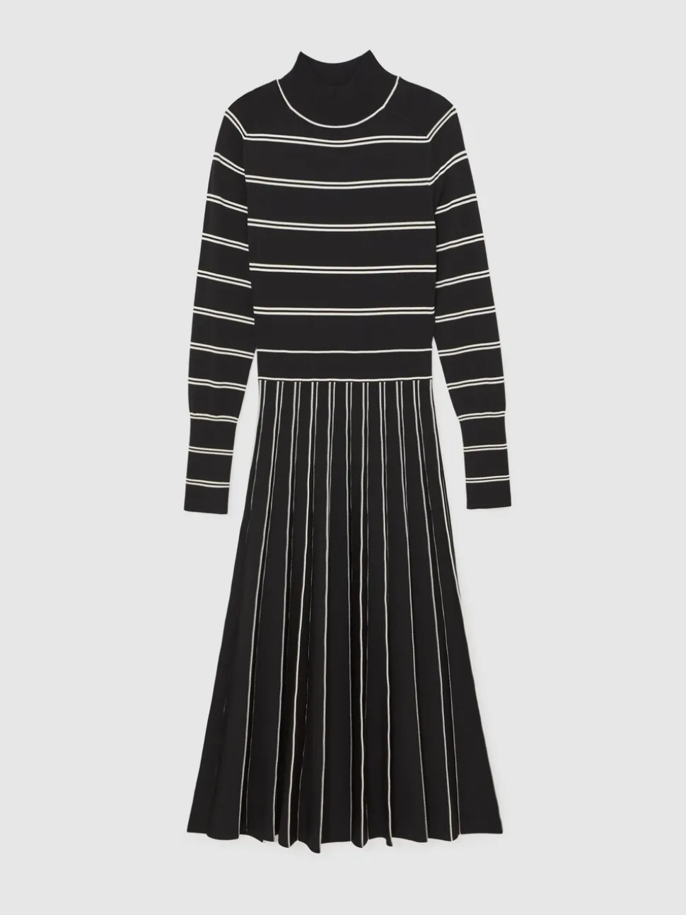 Reiss Amber Stripe Pleated Knitted Midi Dress