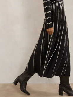 Reiss Amber Stripe Pleated Knitted Midi Dress
