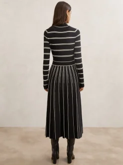 Reiss Amber Stripe Pleated Knitted Midi Dress