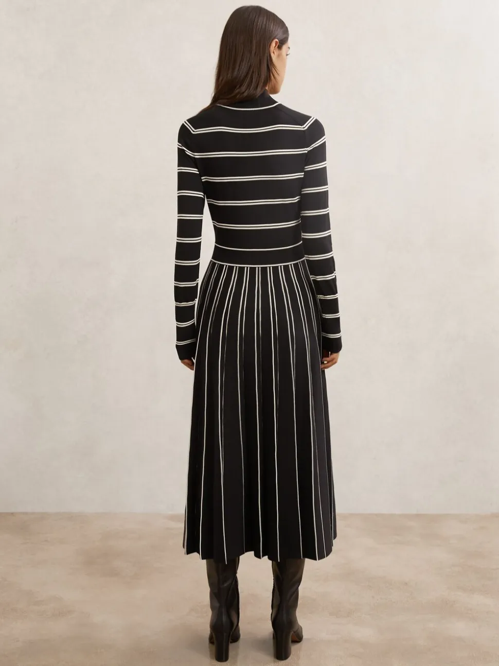 Reiss Amber Stripe Pleated Knitted Midi Dress