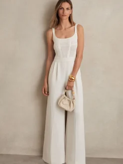 Reiss Carla Perforated-Knit Wide-Leg Jumpsuit