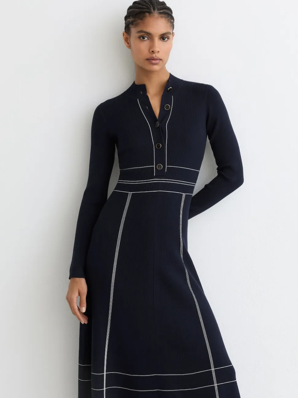 Reiss Charlie Contrast-Stitch Knitted Midi Dress