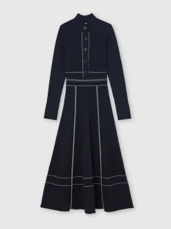 Reiss Charlie Contrast-Stitch Knitted Midi Dress