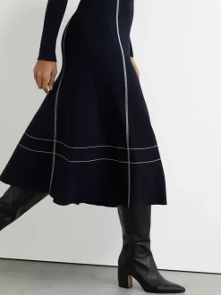 Reiss Charlie Contrast-Stitch Knitted Midi Dress