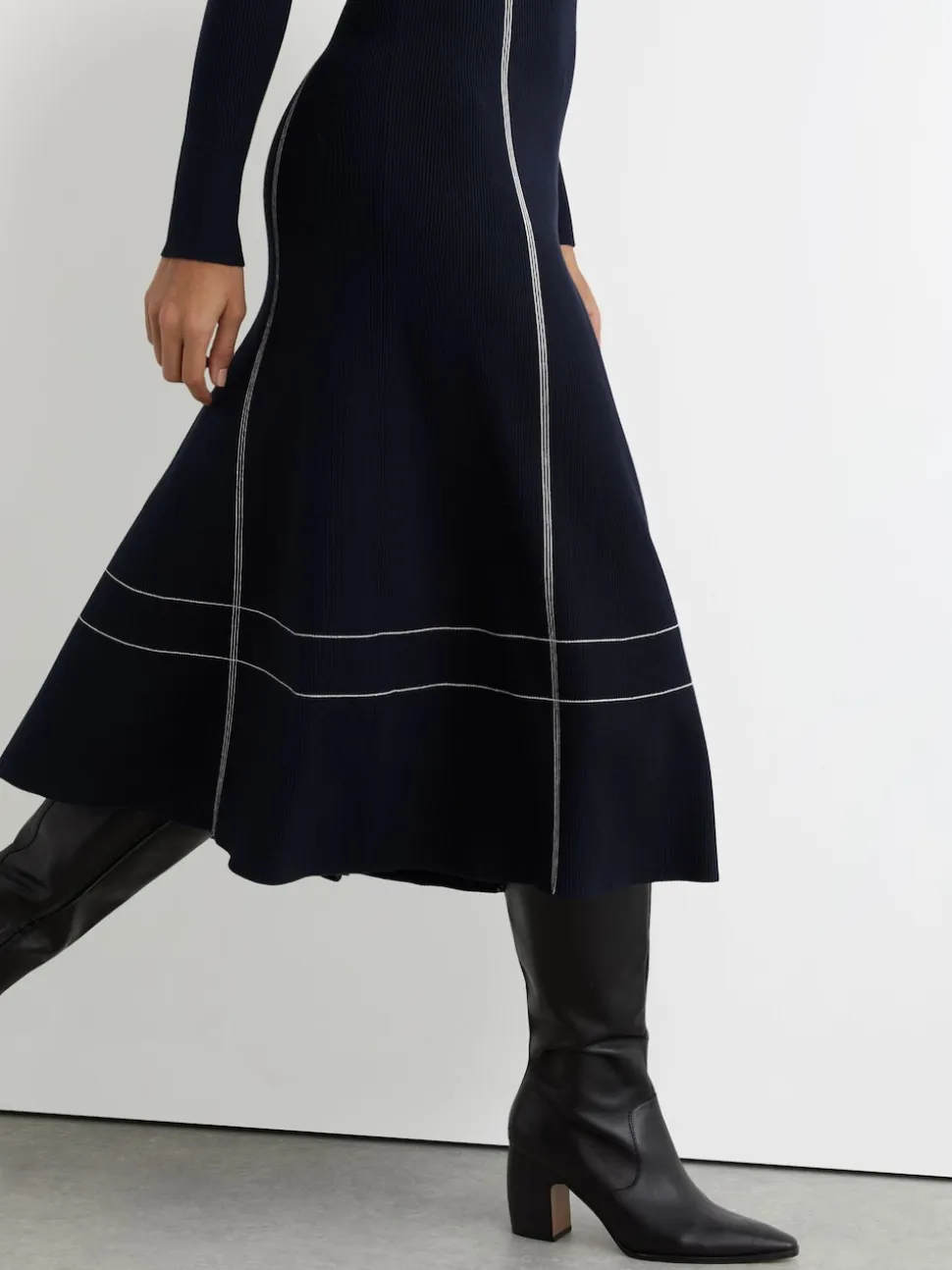 Reiss Charlie Contrast-Stitch Knitted Midi Dress